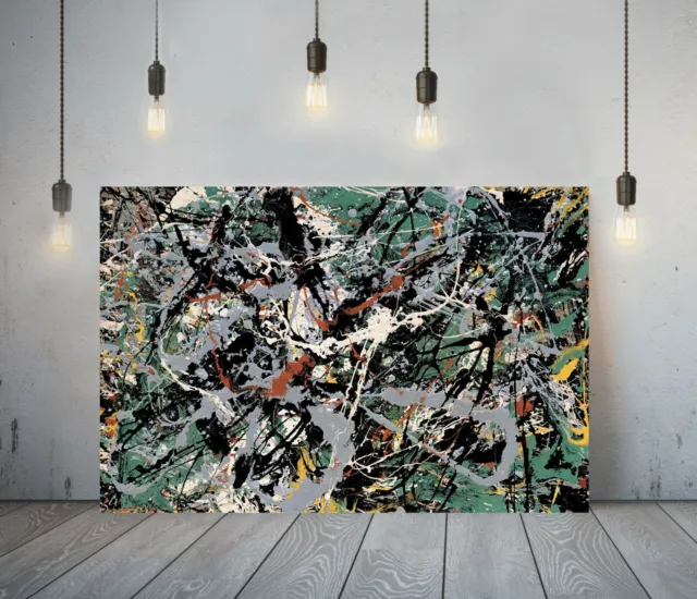 Jackson Pollock 22- Framed Canvas Artist Wall Art Paper Picture Print- Green