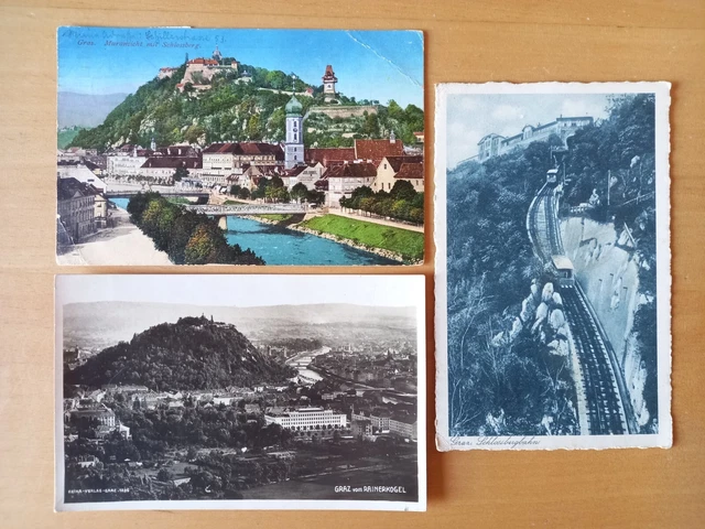 3 x Ak Graz / 2 x Ansicht mit Schlossberg - Schlossbergbahn