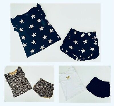 Girls Next T-shirt Shorts 2 Piece Set Outfit Cotton Summer Frilly Leopard Black