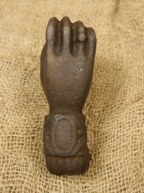 Rare Antique Cast Iron Door Knocker, 19th Century, Ornate Man's Hand With Ball
