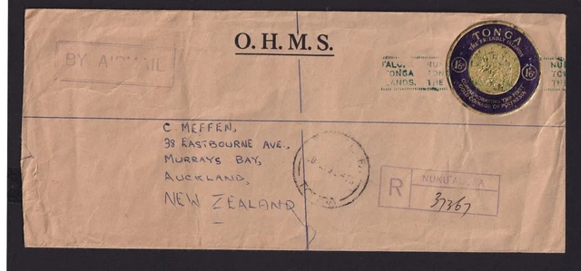 Flugpost Tonga Ozeanien Südpazifik O.H.M.S. R Brief Destiantion Auckland