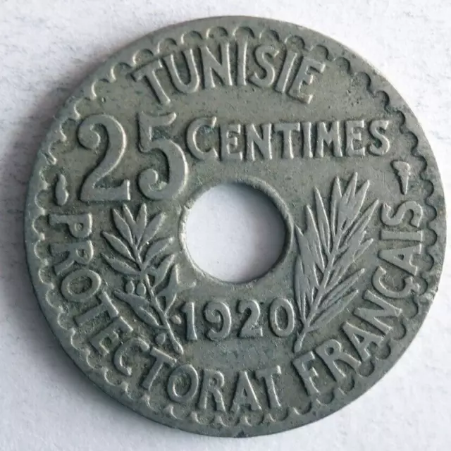 1920 TUNISIA 25 CENTIMES - RARE TYPE -  Excellent Uncommon Coin - Lot #A12