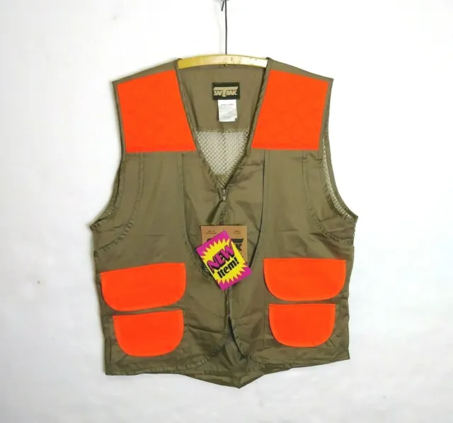 New Men's Saftbak Khaki & Blaze Orange Hunting Vest W/ Nylon Game Bag - Size L!