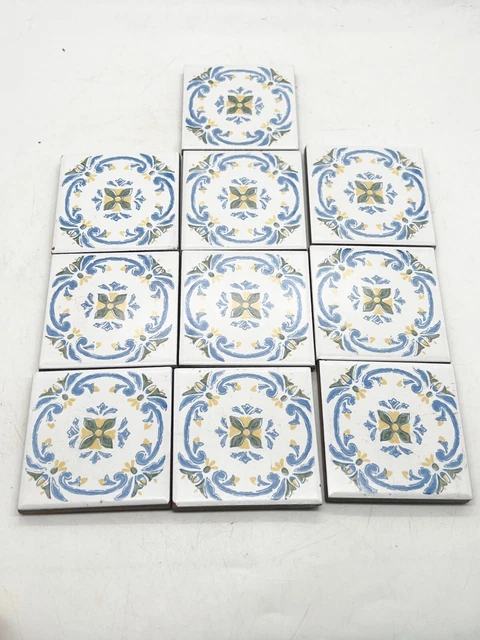 Vintage Set Of 10 Spanish Spain Mosaic Ceramic Tiles Signed