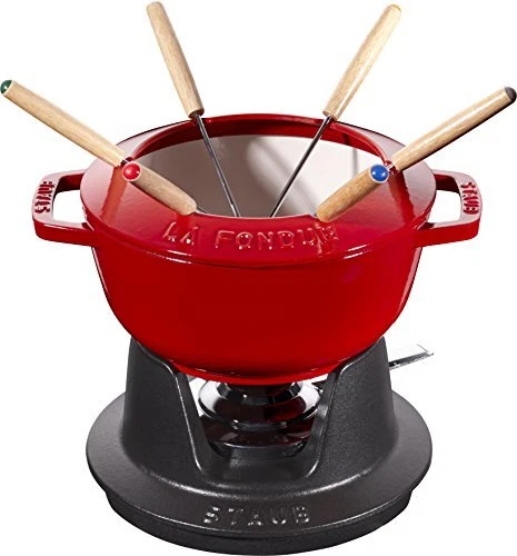 Juego de fondue Staub con 6 tenedores, adecuado para fondue de queso, chocolate y carne,