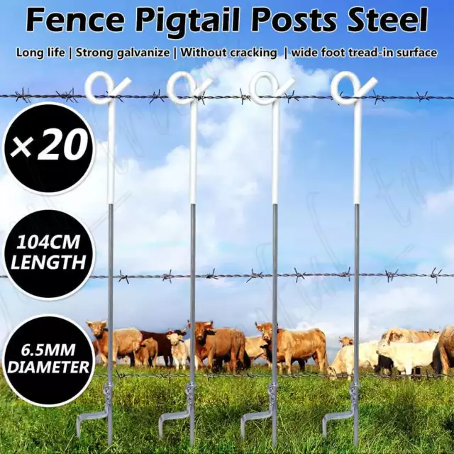 20X Fence Pigtail Steel Posts Electric Graze Farming Post Tape Fencing Anti Rust