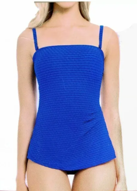 Essentials By Gottex Blue Texture draped Underwire One-Piece Swimsuit, Size:8