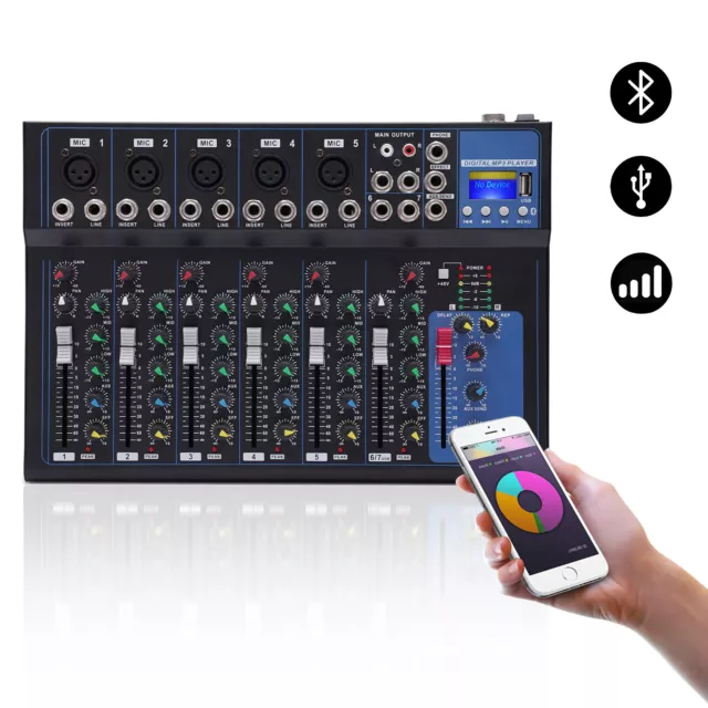 7-CHANNEL BLUETOOTH PORTABLE Audio Mixer USB Sound Mixing Console Board ...