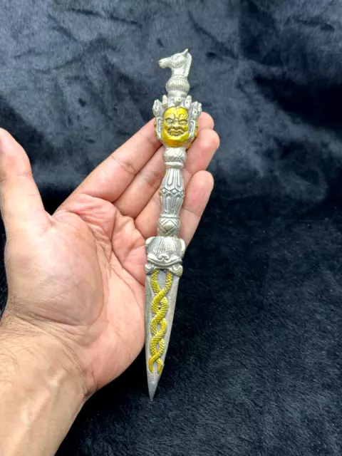 Vintage Tibet Buddhism Silver Dorje Vajra Phurba Dagger Horse Elephant Statue