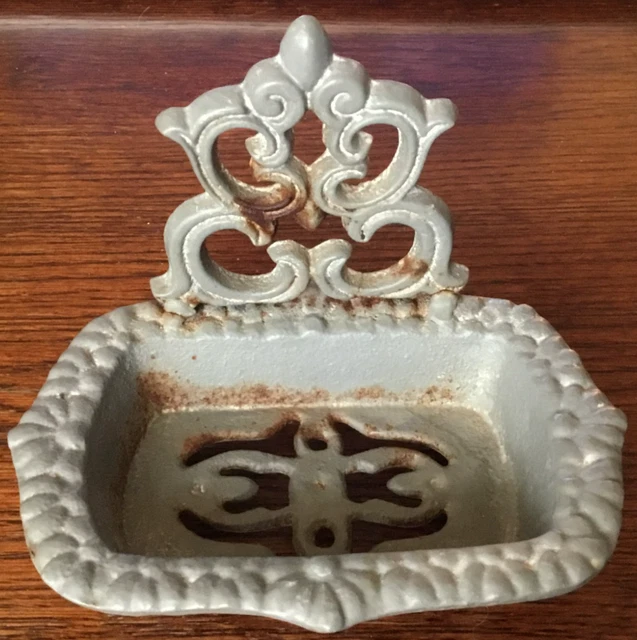 Ancien Porte-savon Suspendu En Fonte émaillée Blanche - Panier Mural Rétro - Déco Collection