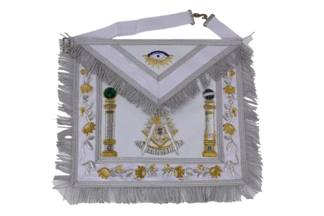 Masonic Regalia Past Master Sheep Apron All White Hand Embroidered +Chain Collar