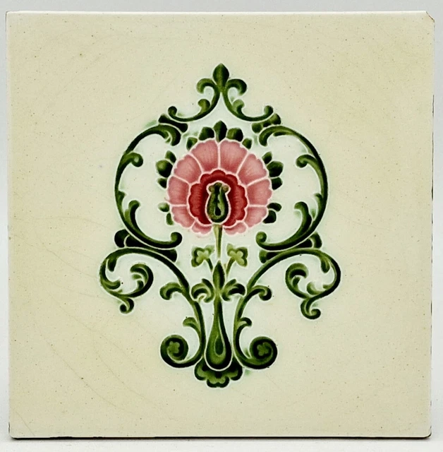 Antique Fireplace Tile Floral Moulded Majolica Rhodes Tile Co C1900 AE5