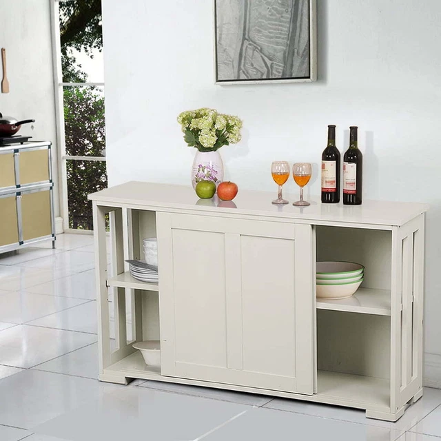 Antique Buffet Sideboard Kitchen Table with Sliding Door, White