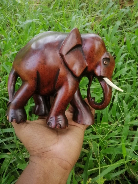 Wood Elephant Sculpture Lucky Gift Statue Hand Carved Wooden Figurine Home Decor