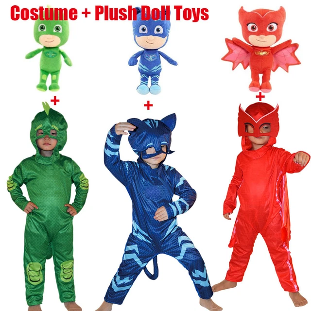 PJ MASKS BOYS Girls Kids Cosplay Costume +20CM Plush Toys Gekko Catboy