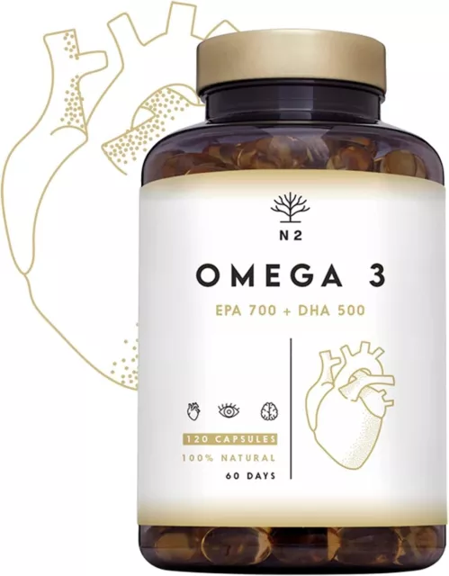 Omega 3 Fish Oil 2000 mg, 700 mg EPA et 500 mg DHA. Huile de Poisson et Vitamine