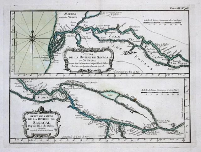 Senegal River West Africa Africa Afrique Map Map Copper Stitch Bellin 1764