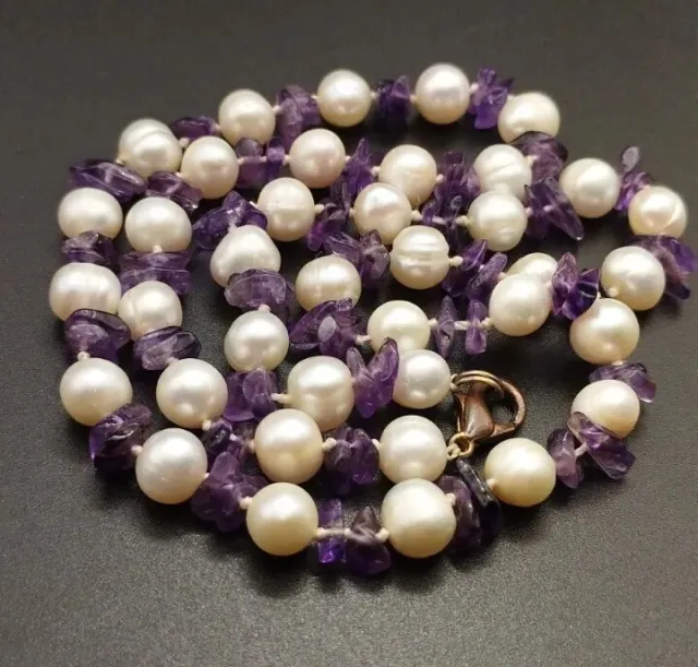 Collier Perles D'eau DOUCE + amethyste / Freshwater Pearl And Amethyst Necklace