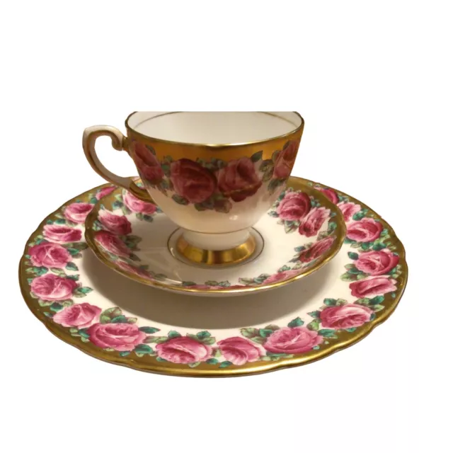 Set of 3 Tuscan Fine English Bone China Tuscan Rose Cup & Saucer Salad Plate