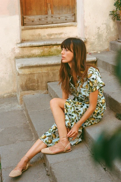 zara green daisy dress HVN Morgan Silk Dress Painted Daisy green – Faline Tokyo main image 1