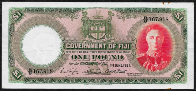 Fiji one pound, 1951 (Pick 40f) high grade