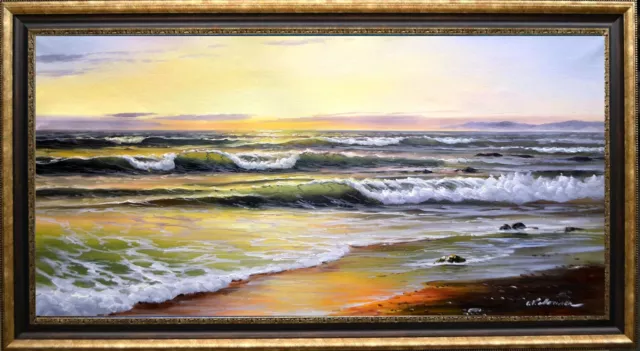 Extra Large Seascape "Evening Sea Surf" Listed Artist Oil Painting Canvas