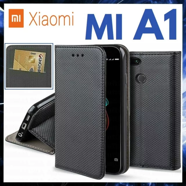 CUSTODIA A PORTAFOGLIO LIBRO per XIAOMI MI A1 / MI 6X Cover Pelle Nera A 1 6 X