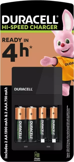 Duracell Cef14 Caricabatterie Pile Ricaricabili 2 Aa Stilo + 2 Aaa Ministilo