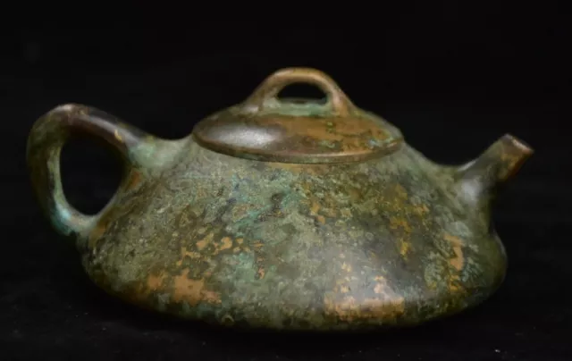 5" Qianlong markierte alte chinesische Bronze Griff Wasserkocher Teekanne