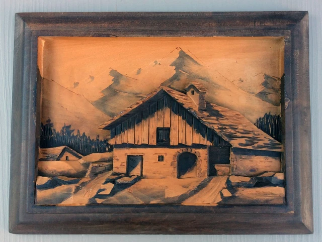 Lot De 2 Cadres En Bois Sculpté, Paysanne Et Berger, Art Populaire Montagne