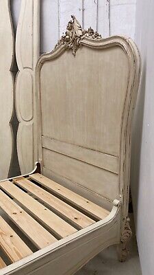 matched pair of Vintage French single beds carved painted 4