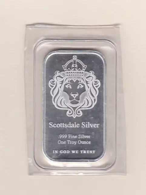 Sealed Scottsdale One Troy Ounce .999 Fine Silver Bar In Mint Condition