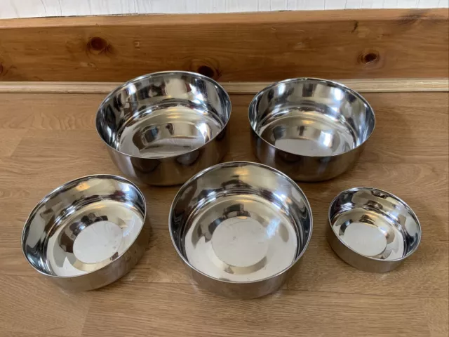 Set Of 5 Stainless Steel Metal Serving Nesting Bowls - 5 Sizes