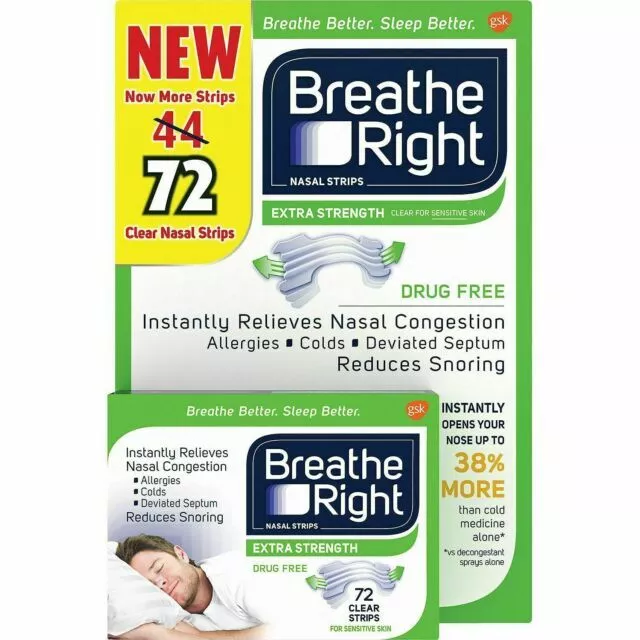 72 Breathe Right Nasal Strips Extra Strength, Clear, For Snoring EXP-2027