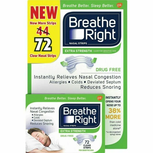 Tiras nasales Breathe Right extra fuerza 72 tiras transparentes fechas frescas 2025
