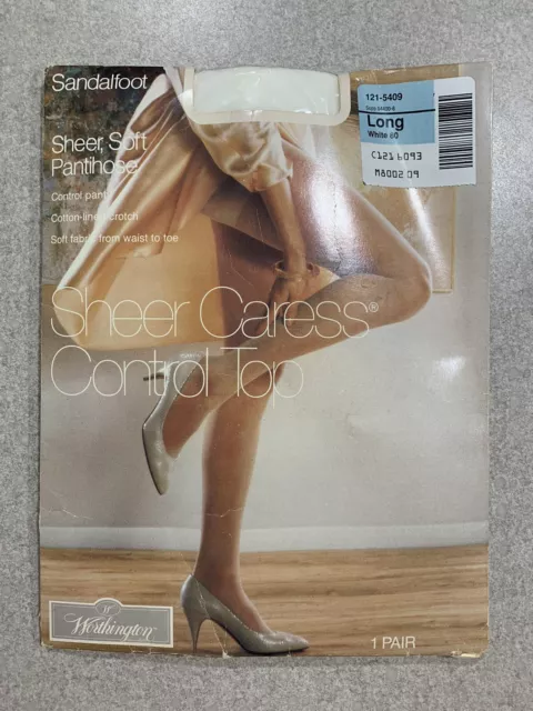 New Vintage JCPenney Sheer Caress Control Top Sandalfoot White Long Pantyhose