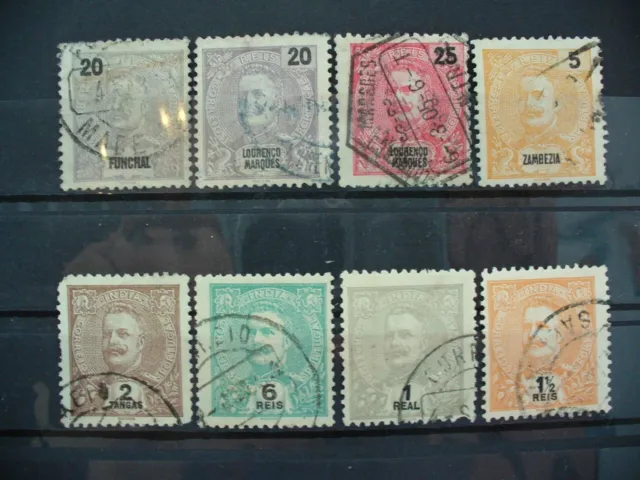 1895 King Carlos auf verschiedenen Kolonien- Marken