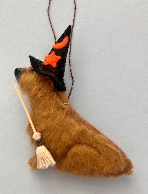 Norwich Terrier Halloween Witch / Broomstick - Part Needle Felted Dog