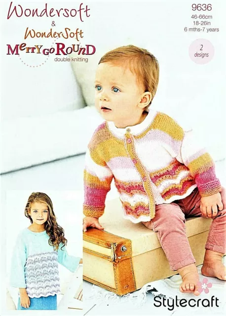 Stylecraft 9636 Pull Et Cardigan Bébé/Enfant Tricotage Motif Dk 6mth-7 Ans