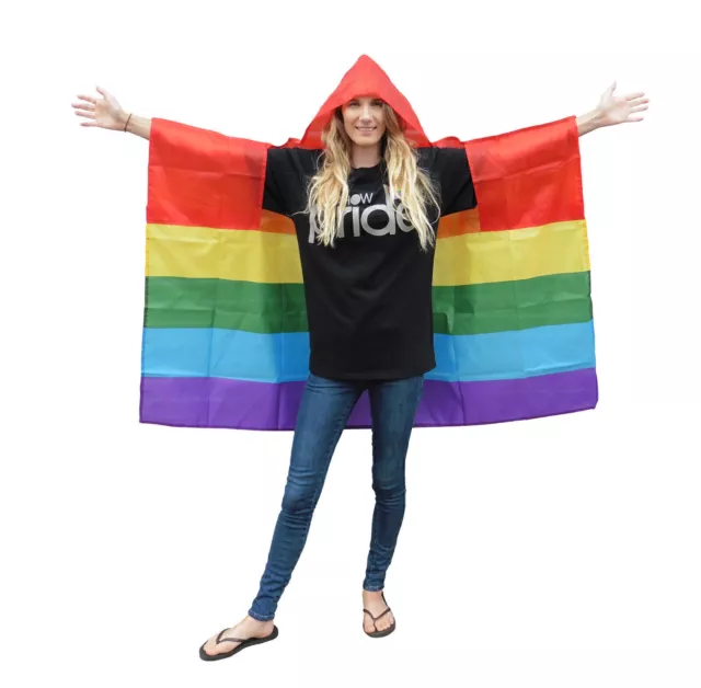 Poncho portátil arco iris bandera del orgullo gay con capucha talla única se adapta a todos los LGBT LGBTQ