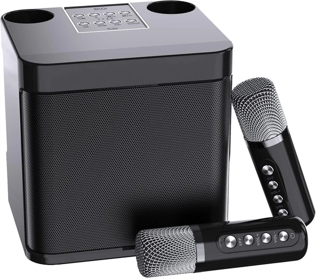 Machine Karaoké Portable Avec 2 Micros Bluetooth - Haut-Parleur Festif Lumières Disco Pour Adultes Et Enfants