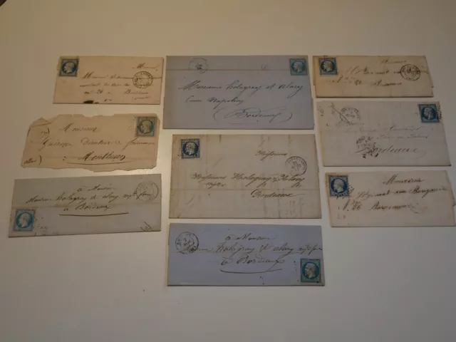 France Lot 9 Lettres Avec Timbres N°14 Type Napoleon Obliteres. A Etudier