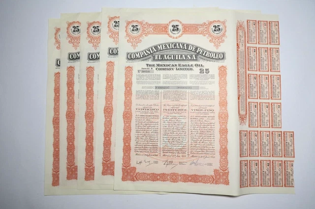 El Aguila Compania Mexicana De Petroleo 25 Actions Ordinaires 1949 X 5 Actions