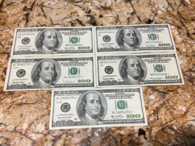 5 x $100.00 US Currency Star Notes …..w/ free shipping