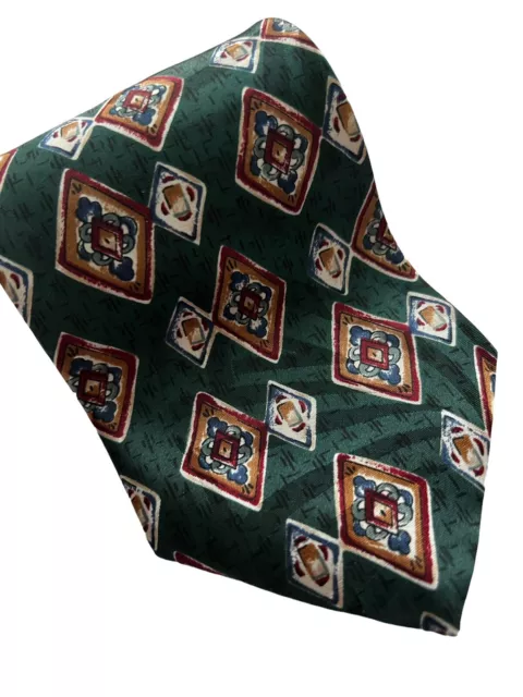 VTG Wembley Mens Neck Tie green Diamond Geometric Pattern 57”x4" Classic