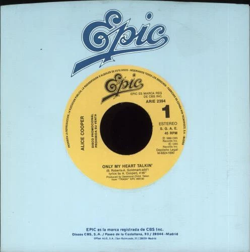 Alice Cooper 7"  record Only My Hear... SPA promo