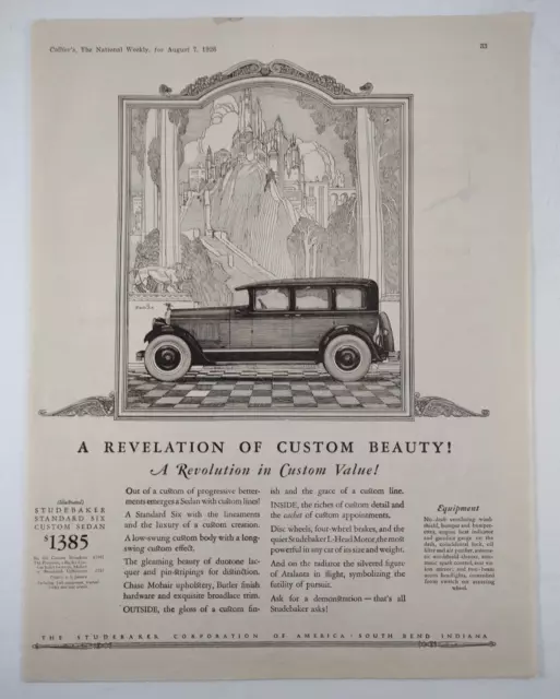 Studebaker Standard 6 Custom Sedan 1926 Original Vintage Print Ad Great Graphics