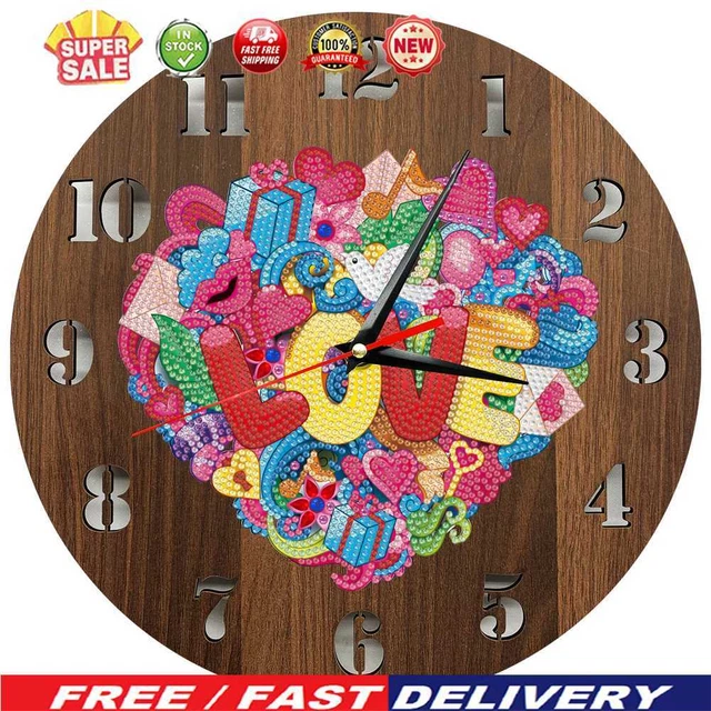 popyes reloj de pared Diamond Painting con reloj, pintura de diamantes, pedrería, forma especial,