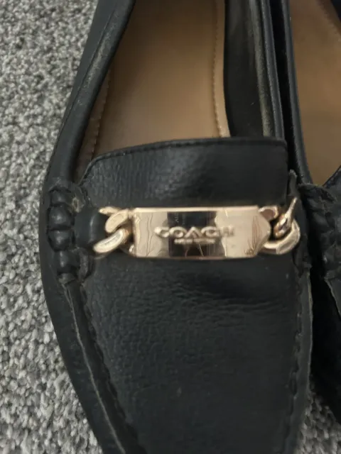 Coach Shoes Flat Black Logo Leather Driving Loafer Women's