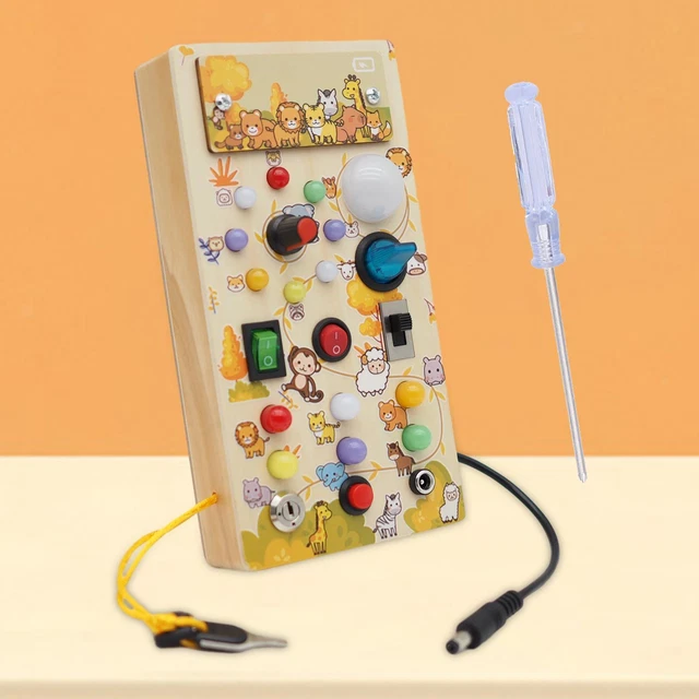 Lights Switch Busy Board Toys with Buttons Basic Motor Skills Travel Toy Wooden
